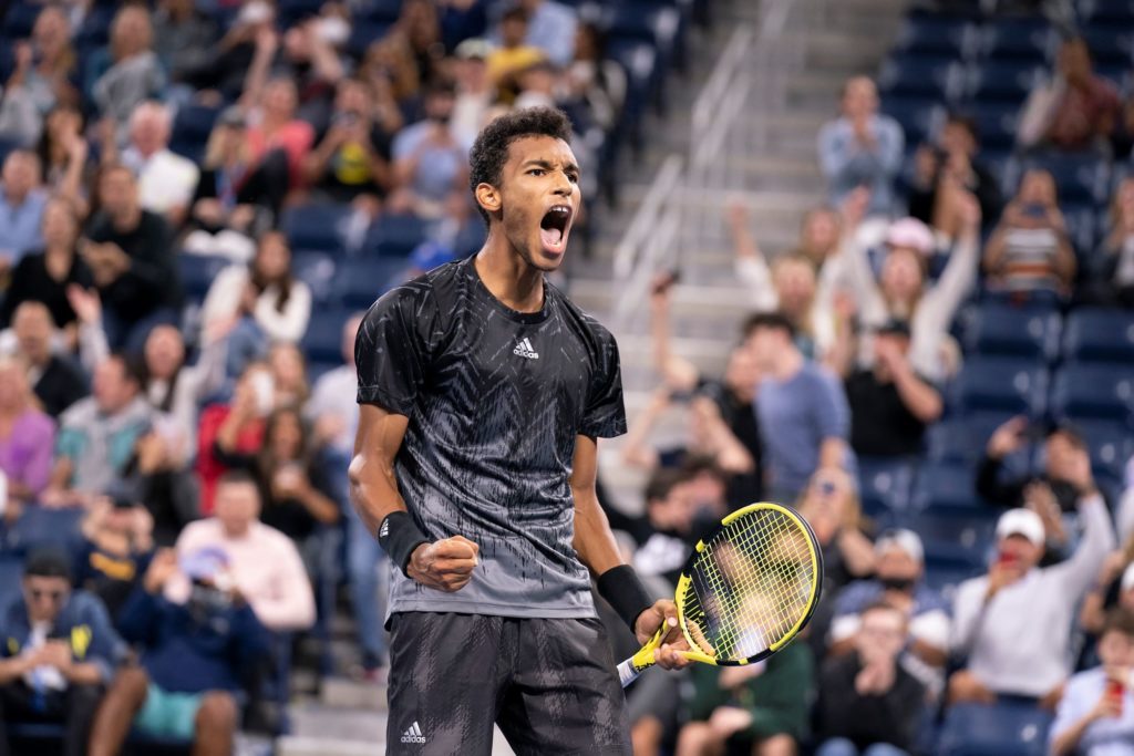 Auger-Aliassime roars at the US Open in celebration