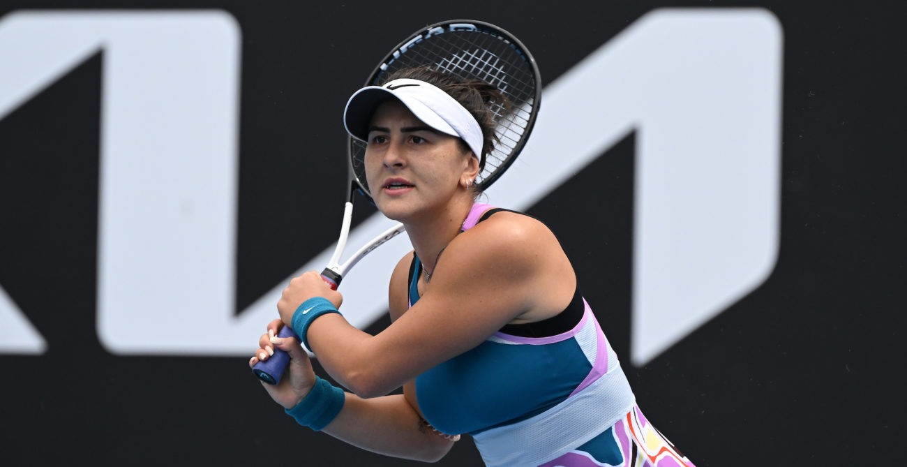 Bianca Andreescu follows through on a backhand.