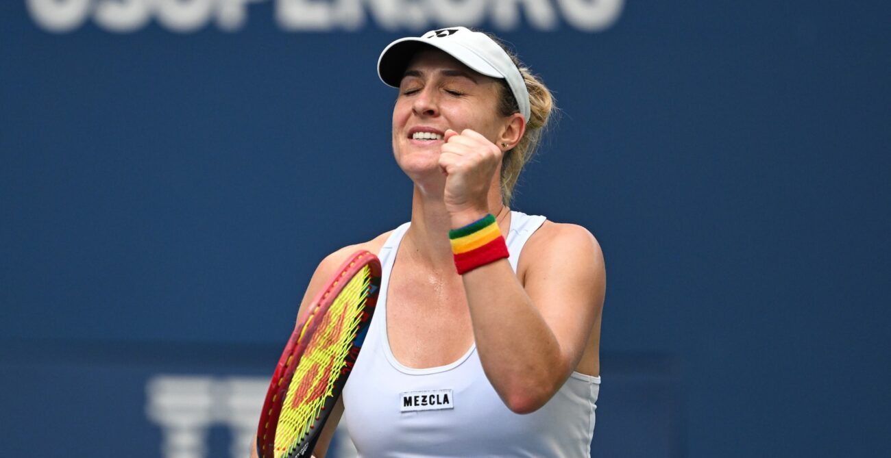 Gabriela Dabrowski closes her eyes and pumps her fist. She is the last Canadian standing in Indian Wells.