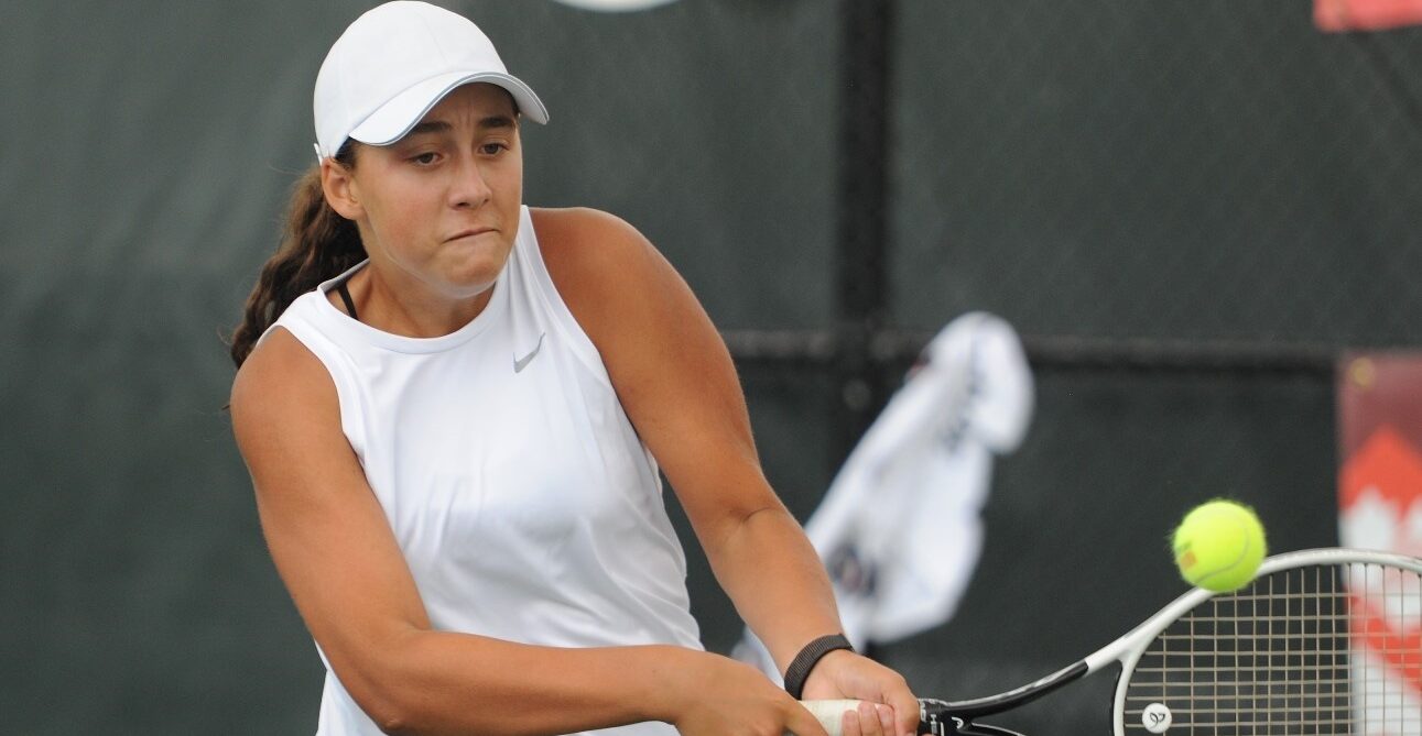 Junior player Andrea Taylor hits a backhand. She won a title last month in Norway on the ITF circuit.