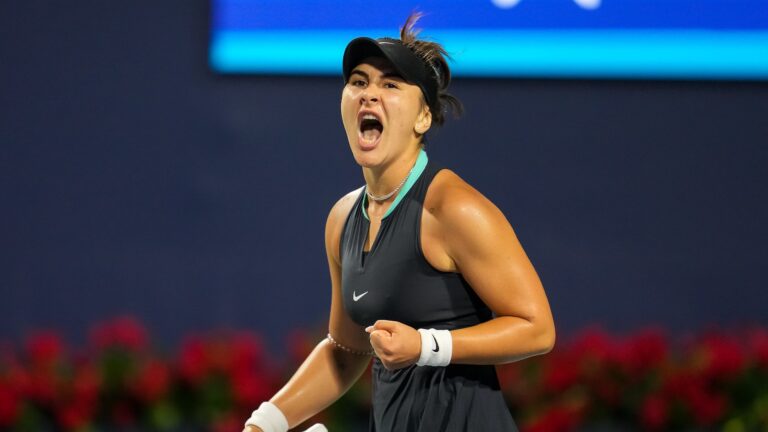 Bianca Andreescu pumps her fist and yells. She will face Jasmine Paolini for the third major in a row as the US Open draw was revealed.