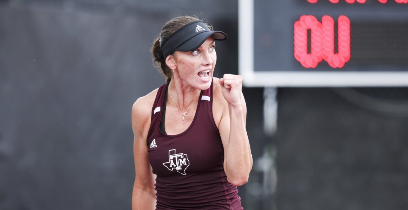 Carson Branstine pumps her fist during Texas A&M's NCAA championship run.