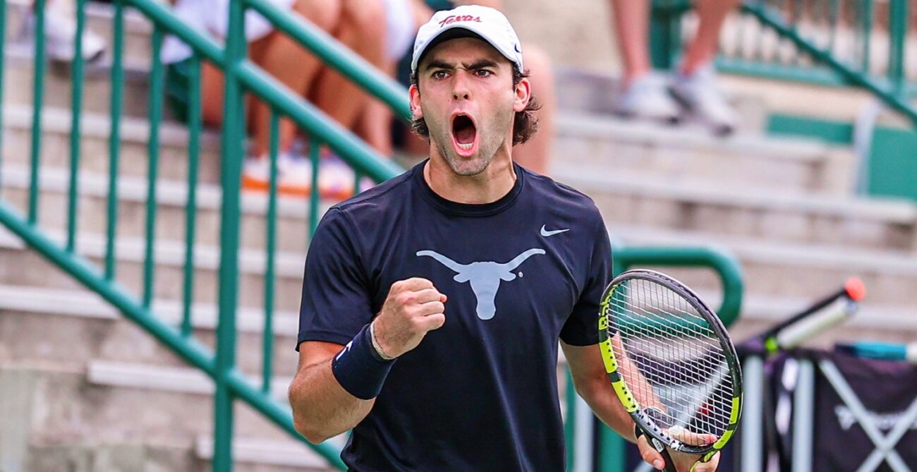 Eliot Spizzirri pumps his fist. He won the ITF event in Laval last week.