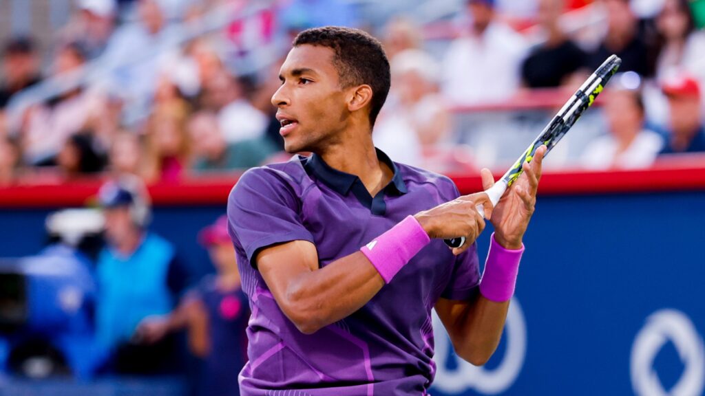 Felix Auger-Aliassime follows through on a forehand. He won on Wednesday at the Cincinnati Open.