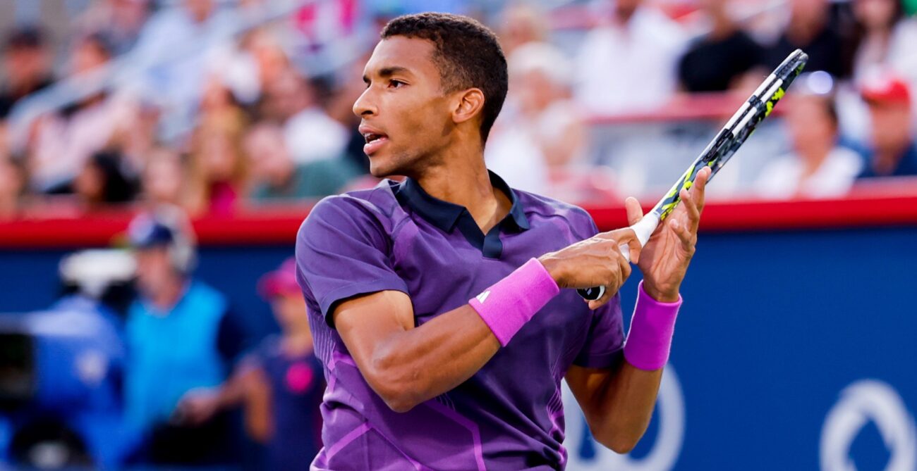 Felix Auger-Aliassime follows through on a forehand. He won on Wednesday at the Cincinnati Open.