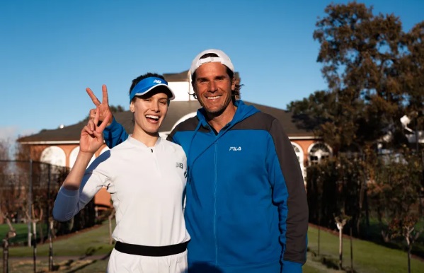 Genie Bouchard poses for a photo with Tommy Haas