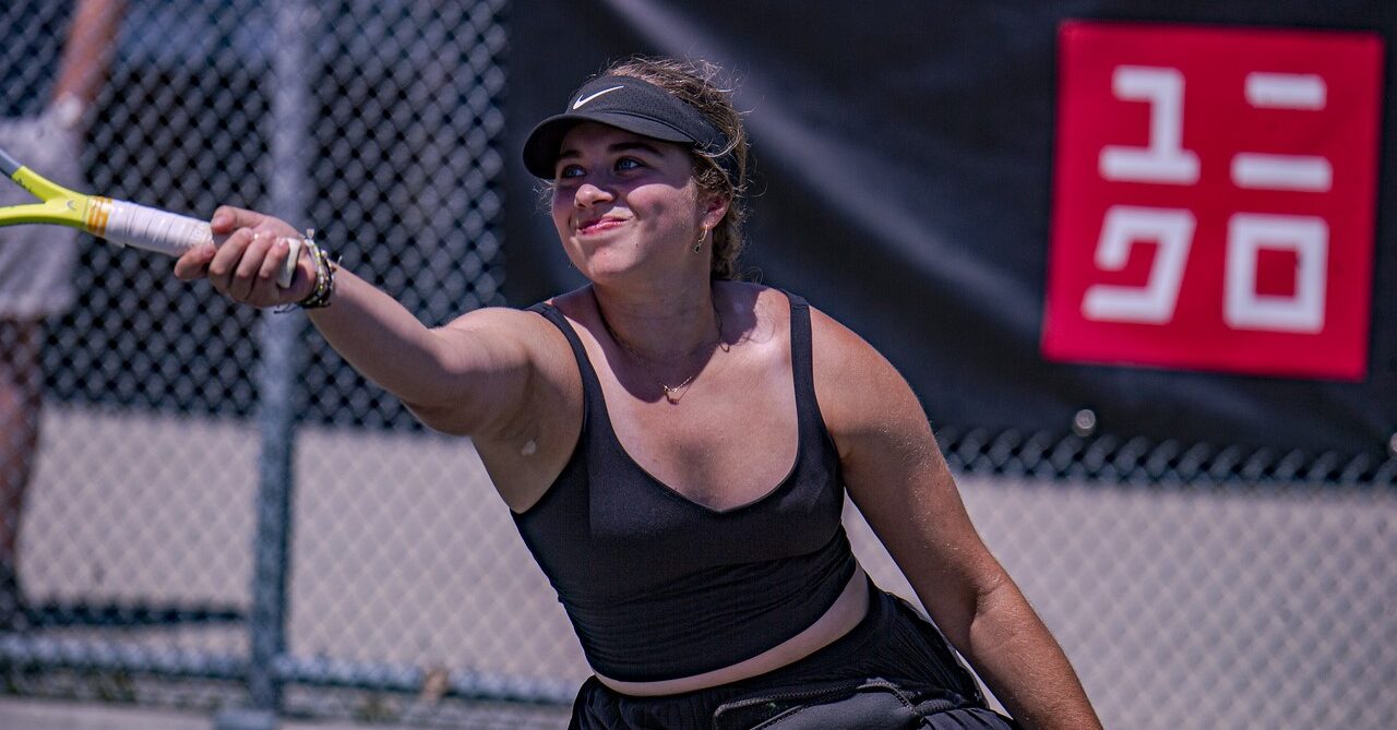 Wheelchair Tennis player Frederique Berube Perron hits a forehand.