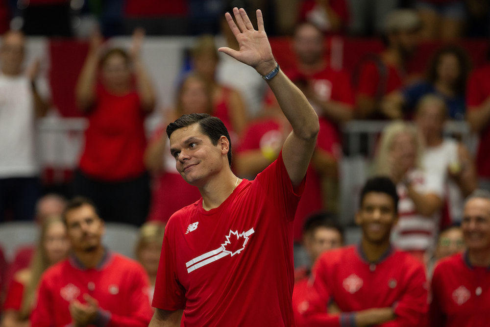 Milos Raonic waves to the crowd at the Davis Cup. He will replace Denis Shapovalov in February at the tie in Montreal.