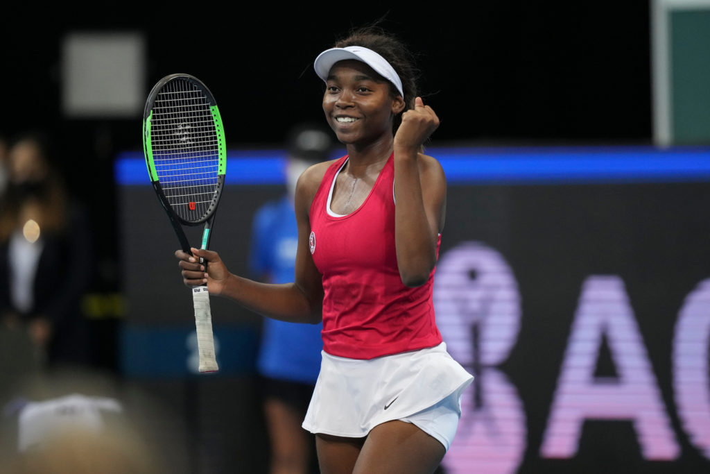 francoise abanda celebrates a win