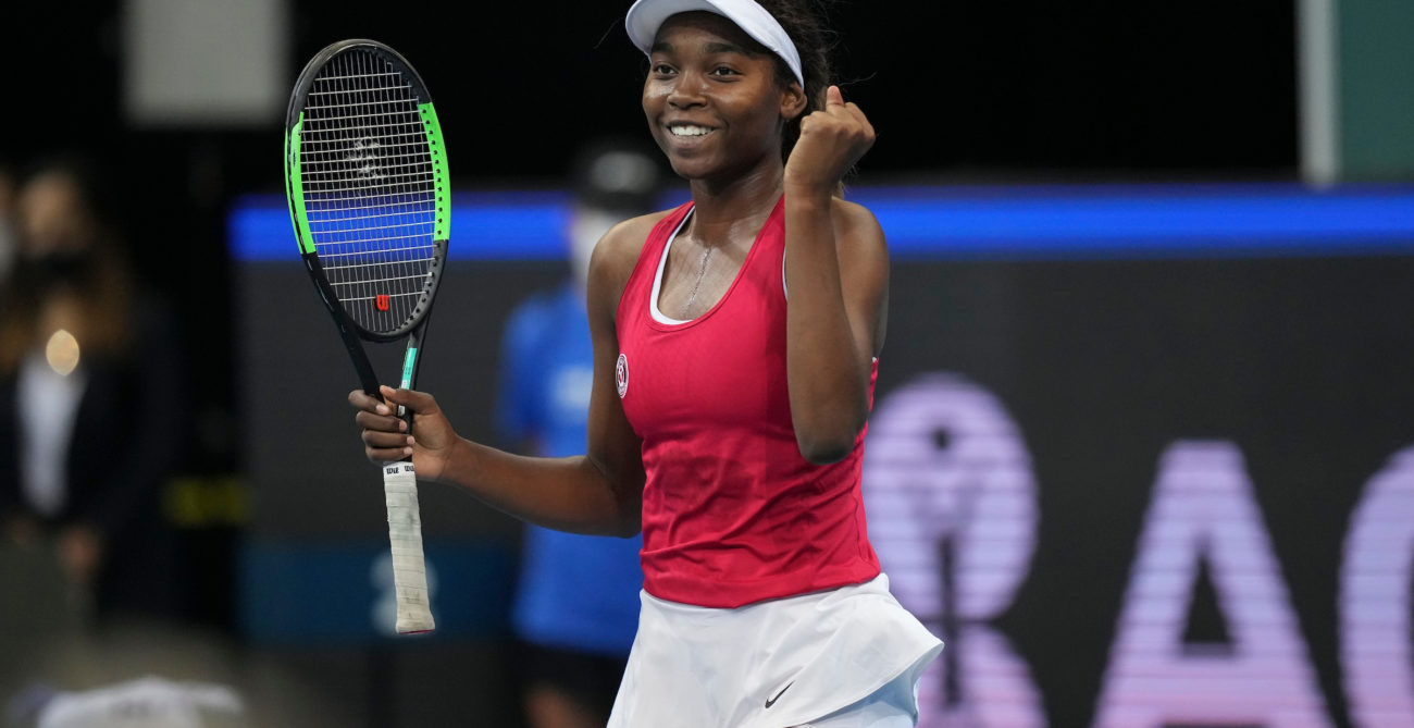 francoise abanda celebrates a win