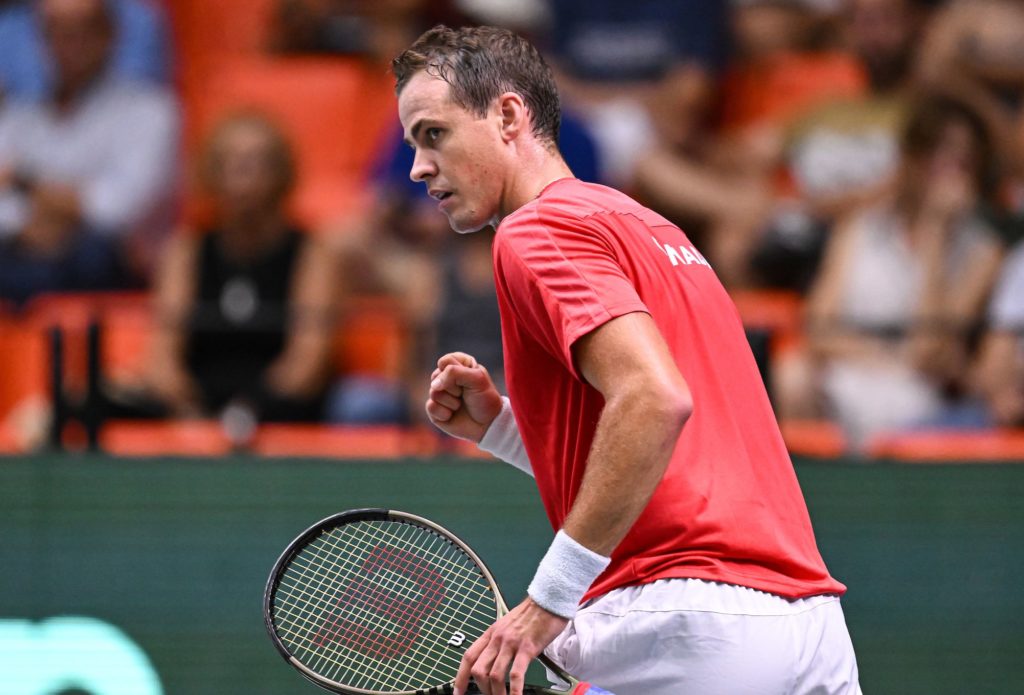 Vasek Pospisil pumps his fist