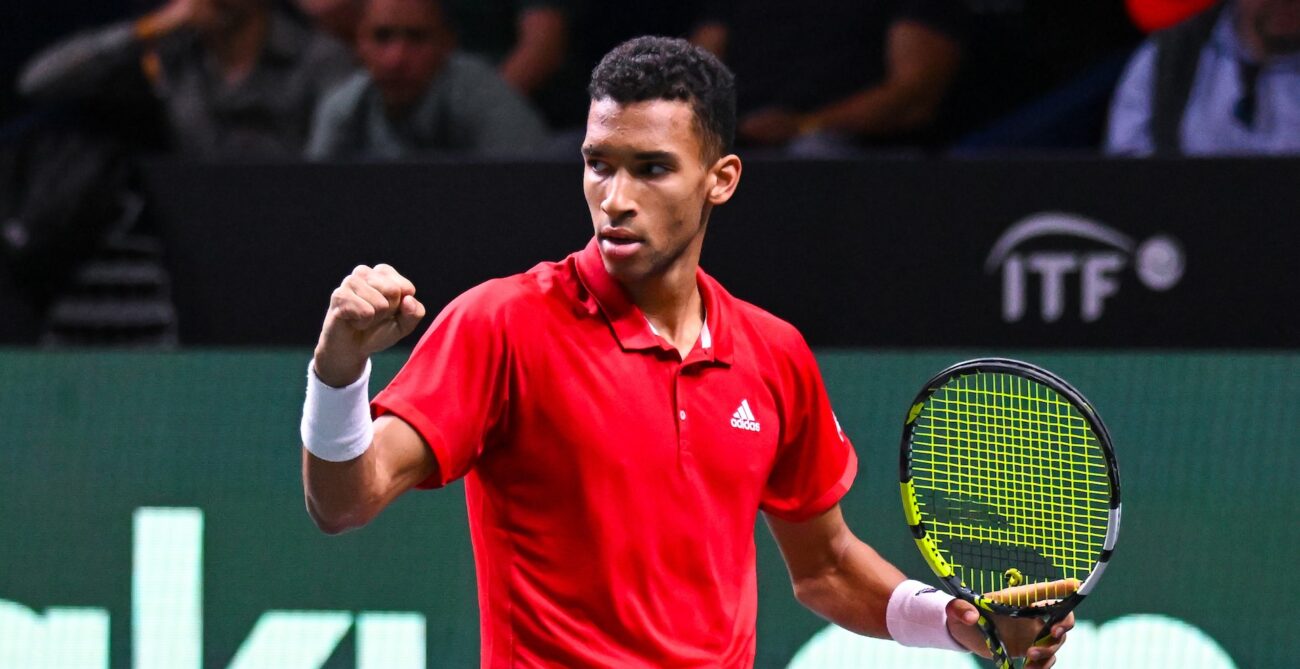 Felix Auger-Aliassime pumps his fist.