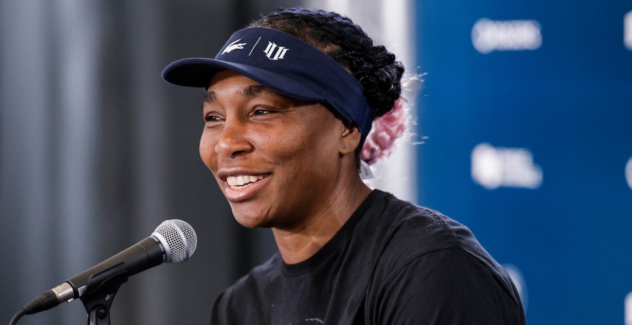 Venus Williams smiles during a press conference.