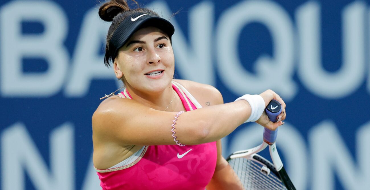 Bianca Andreescu follows through on a forehand.