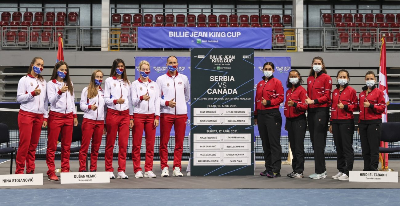 Team Canada and Team Serbia at the draw of the BJK Cup 2021