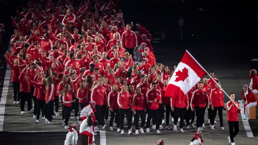 The Canadian olympic team enters the stadium